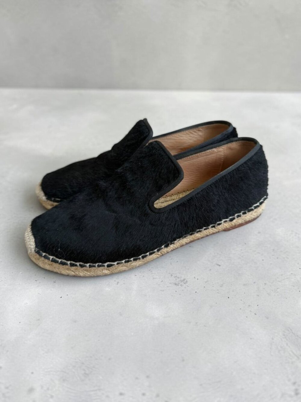 CELINE Black Calf Hair Espadrilles Flats Size 37 / US 7